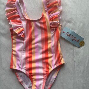 NWT - Cat & Jack Rainbow Striped One-Piece Swimsuit - Size 12M
